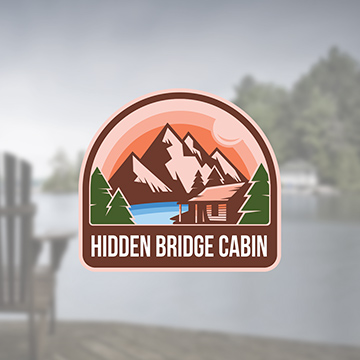 hidden bridge cabin lake mountain sun vacation relax holiday app icon logo image picture illustration drawing sketch illustrator photoshop vector