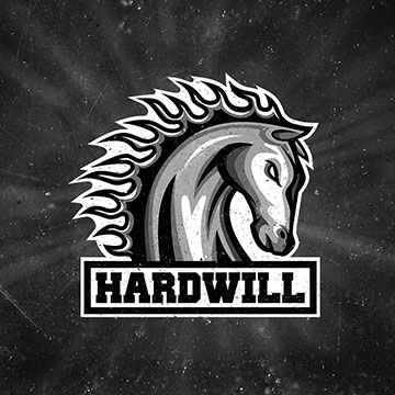 logo design hardcore hardwill hard music workout muscle fitness toning body nutrition supplements advice program sports