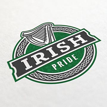 irish pub logo design harp illustration beef lager ireland green shamrock